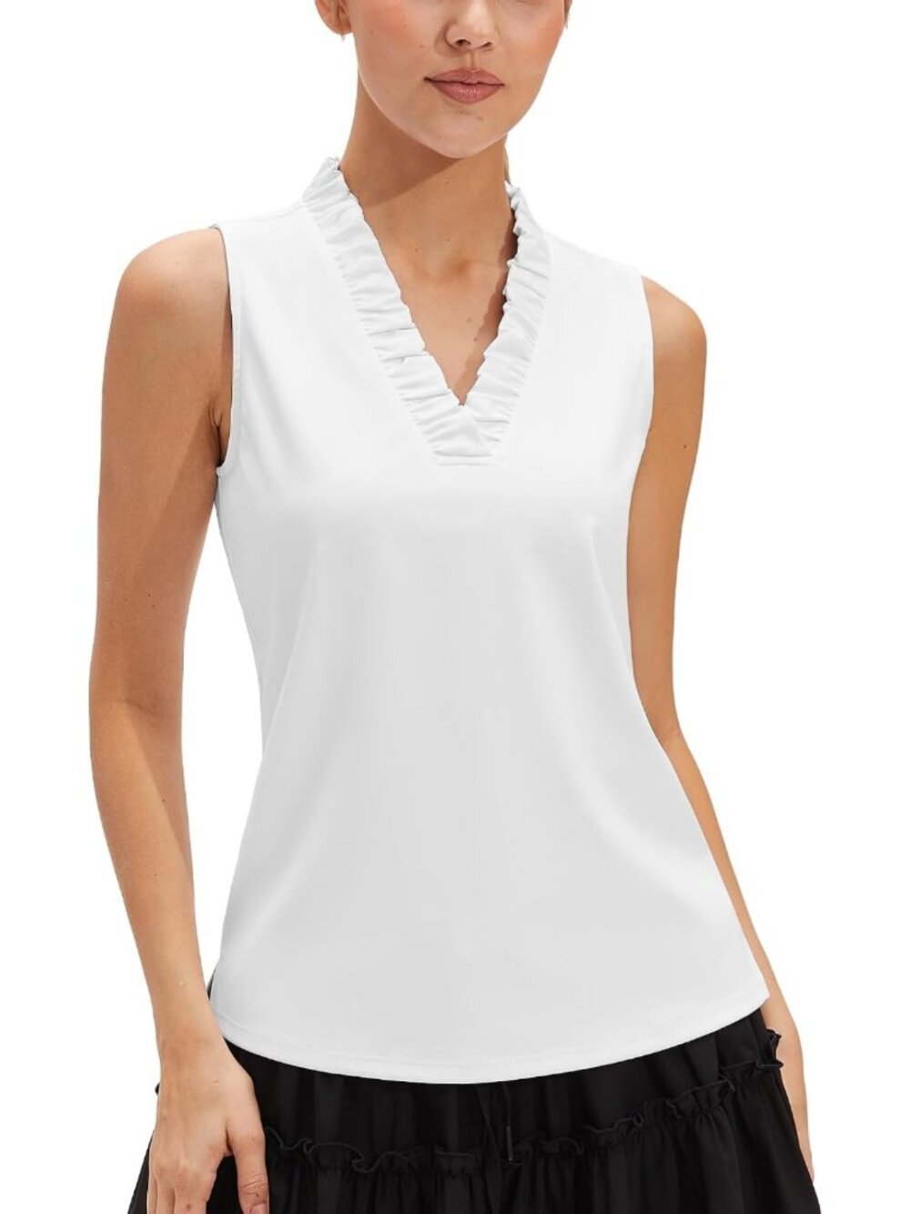 Sleeveless Ruffle Golf Polo Shirt for Women | UPF 50 Quick Dry Tank Top